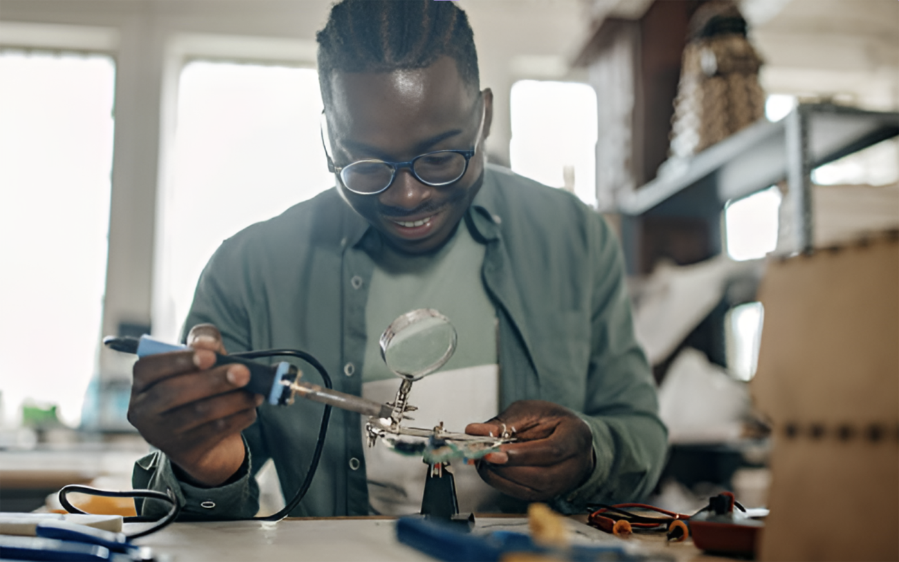 black man with glasses.
