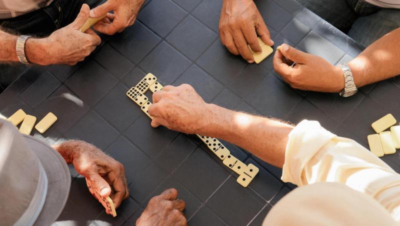 hands showing they're playing dominos